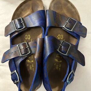 Birkenstock Blue and Brown Camouflage Double-Buckle Sandals